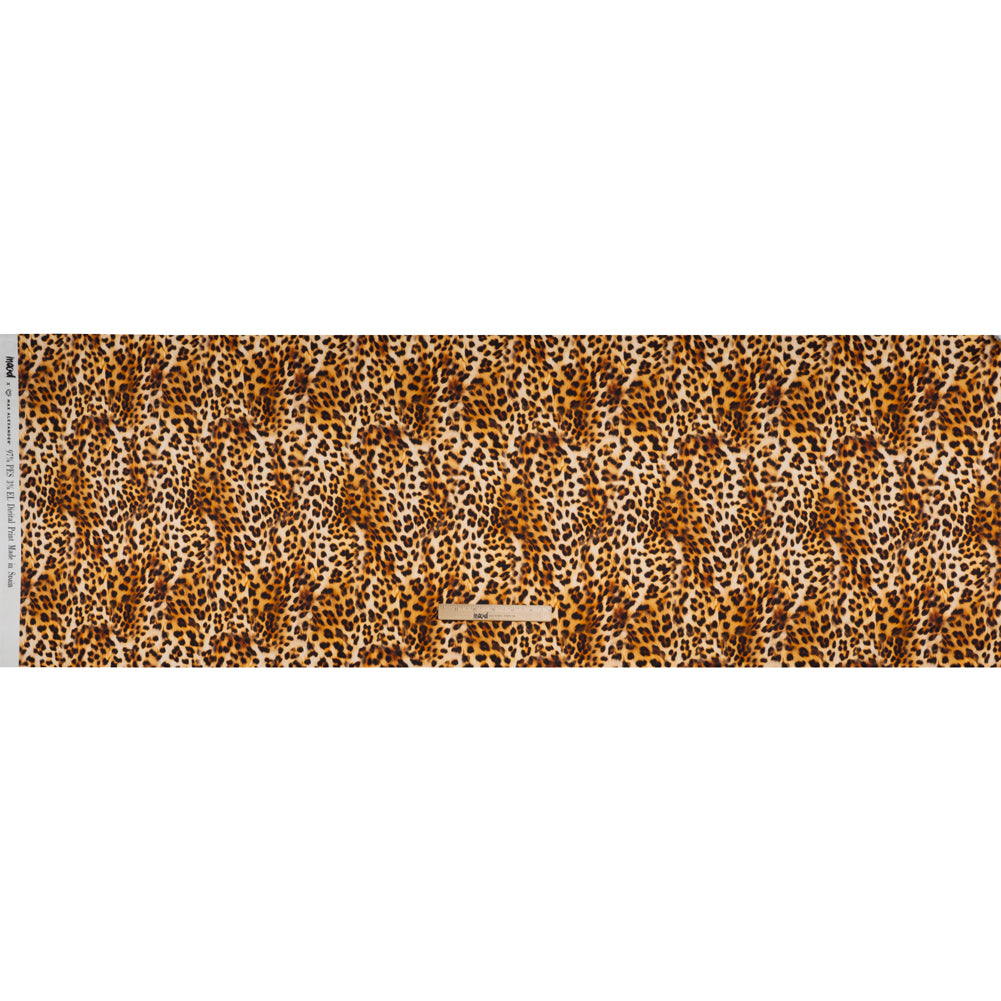 Stretch Recycled Polyester Charmeuse Print by Max Alexander - Beige, Brown and Black Leopard Spots - Full