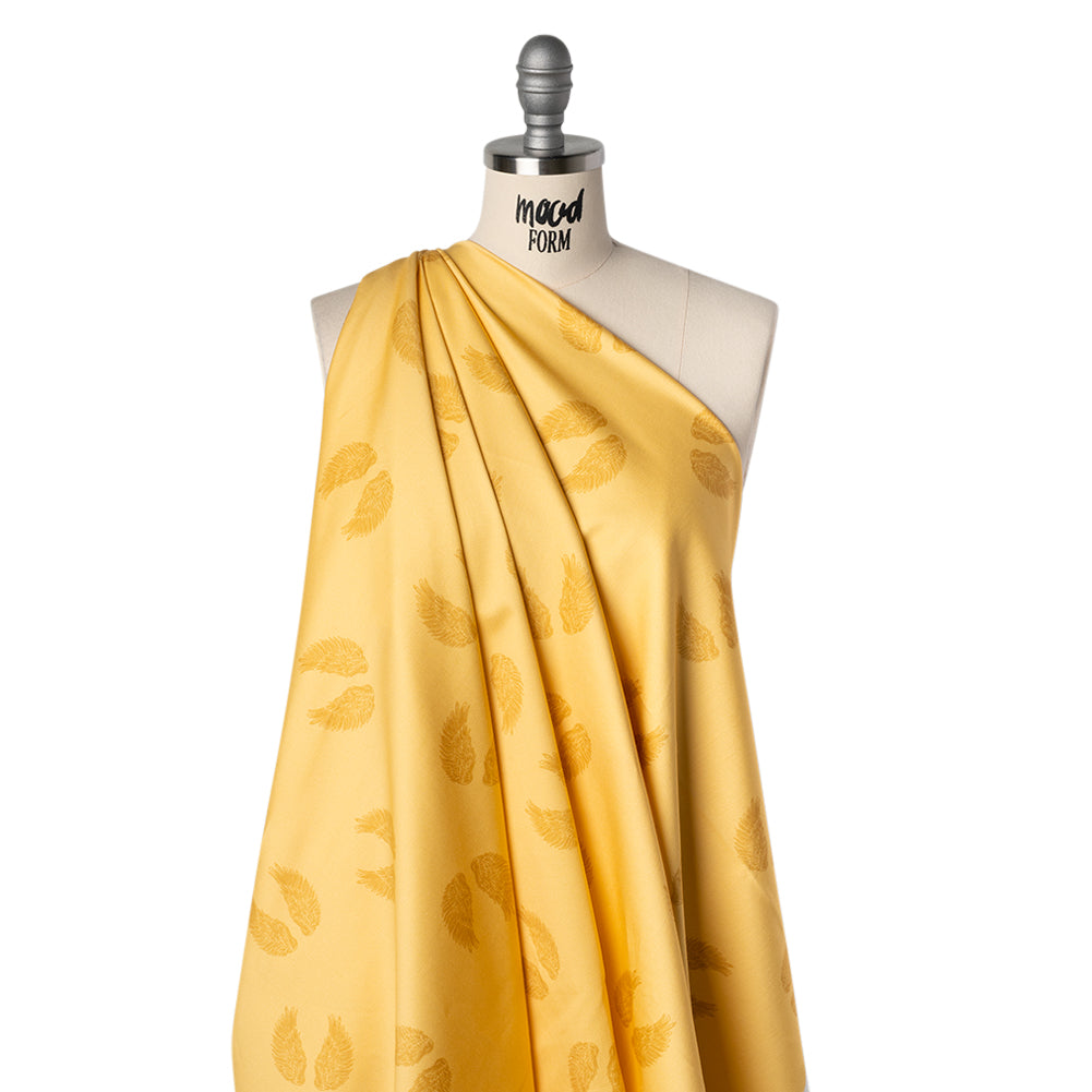 Stretch Cotton Sateen Print by Max Alexander - Sun Yellow and Goldenrod Wings Drape