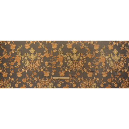 Metallic Foiled Polyester Chiffon Print - Soft Black, Autumn Orange and Golden Yellow Vintage Floral - Designer Deadstock
