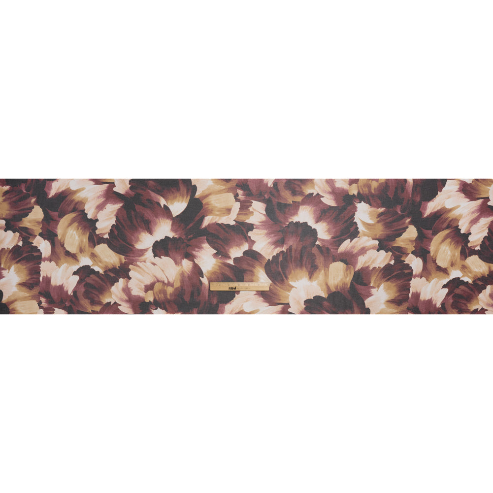 Polyester Chiffon Print - Wine Red and Golden Tan Painterly Floral - Designer Deadstock - Full