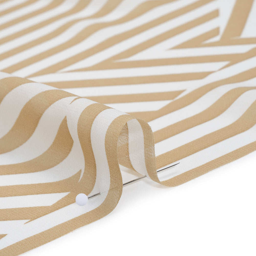 Polyester Chiffon Print - Tan Beige and White Angled Stripes - Designer Deadstock - Detail