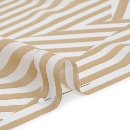 Polyester Chiffon Print - Tan Beige and White Angled Stripes - Designer Deadstock