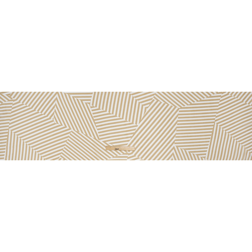 Polyester Chiffon Print - Tan Beige and White Angled Stripes - Designer Deadstock - Full