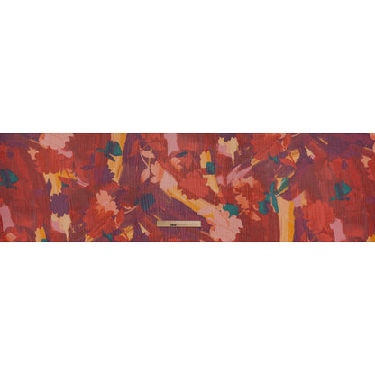 Crinkled Polyester Chiffon Print - Ruby Red, Peachy Pink and Wine Red Abstract Watercolor Floral - Designer Deadstock