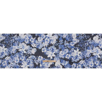 Polyester Chiffon Print - Navy Blue and White Floral - Designer Deadstock