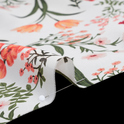 Polyester Chiffon Print - Peachy Orange, Blush Pink and Dark Forest Green Floral - Designer Deadstock