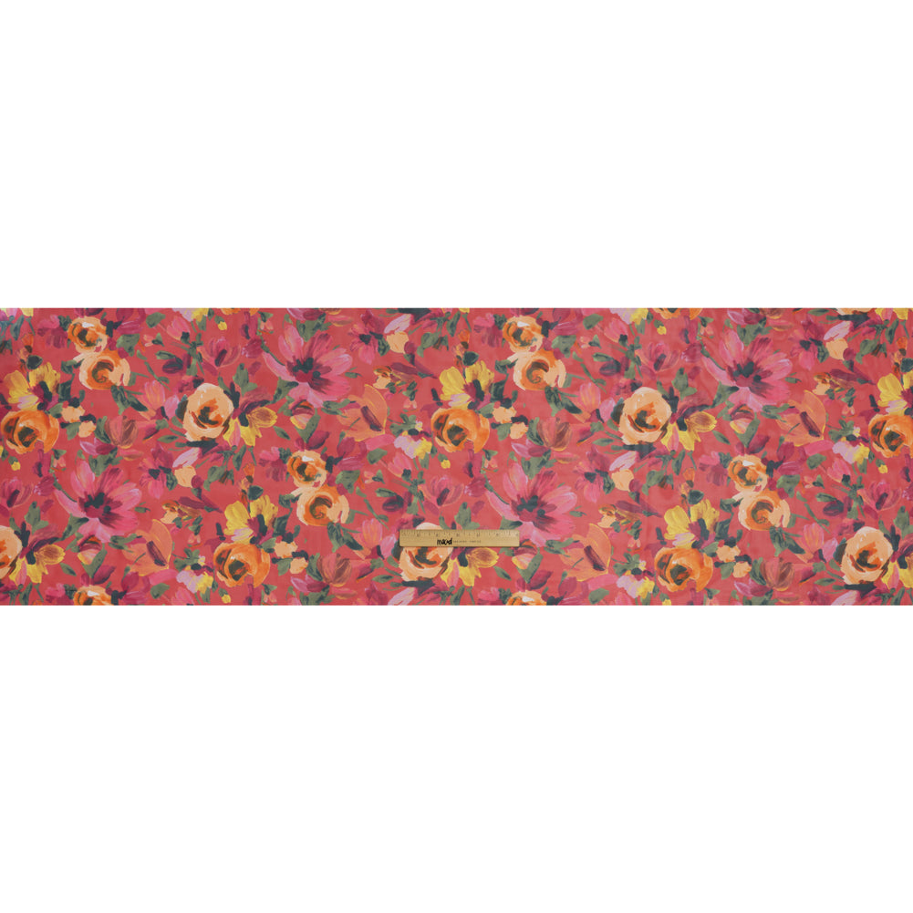 Polyester Chiffon Print - Ruby Pink, Bright Orange and Vivid Yellow Floral - Designer Deadstock - Full
