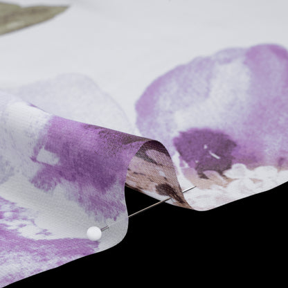 Polyester Chiffon Print - Beige, Lilac and Ivory Watercolor Floral - Designer Deadstock
