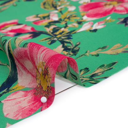 Polyester Chiffon Print - Kelly Green and Bright Pink Floral - Designer Deadstock