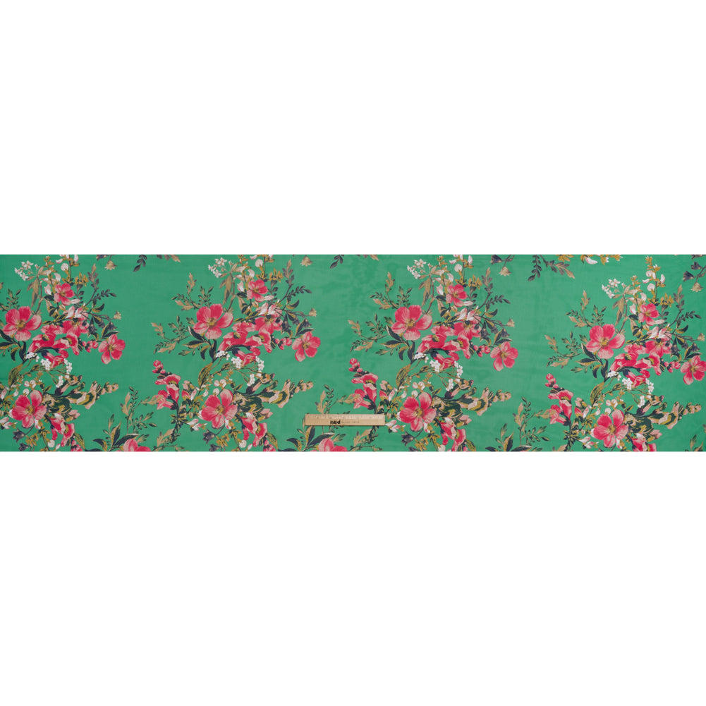 Polyester Chiffon Print - Kelly Green and Bright Pink Floral - Designer Deadstock - Full