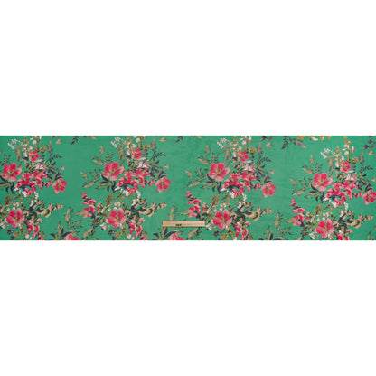 Polyester Chiffon Print - Kelly Green and Bright Pink Floral - Designer Deadstock