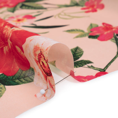 Polyester Chiffon Print - Bright Red and Light Salmon Pink Floral - Designer Deadstock