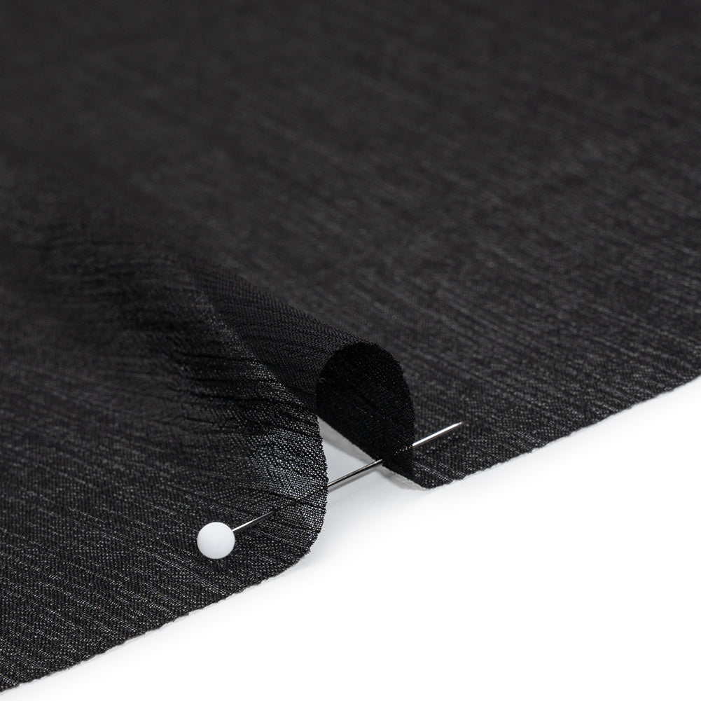 Crinkled Polyester Chiffon - Jet Black - Designer Deadstock - Detail