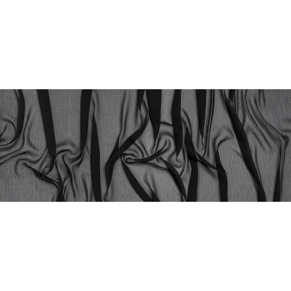 Crinkled Polyester Chiffon - Jet Black - Designer Deadstock - Full