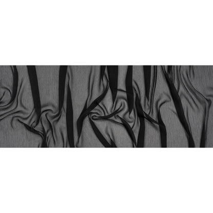 Crinkled Polyester Chiffon - Jet Black - Designer Deadstock