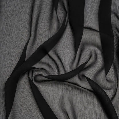 Crinkled Polyester Chiffon - Jet Black - Designer Deadstock
