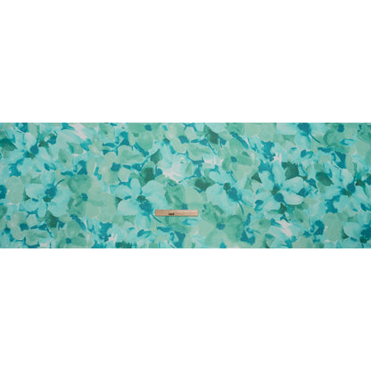 Crinkled Polyester Chiffon Print - Aqua Blue and Teal Green Abstract Watercolor Floral - Designer Deadstock