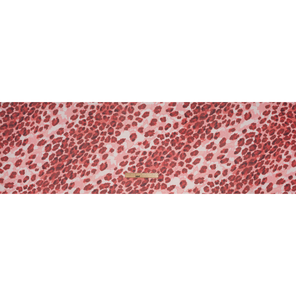 Crinkled Polyester Chiffon Print - Maroon Red and Light Pink Abstract Watercolor Leopard Spots - Designer Deadstock - Full