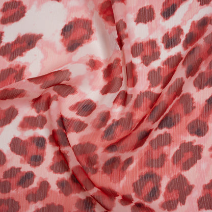 Crinkled Polyester Chiffon Print - Maroon Red and Light Pink Abstract Watercolor Leopard Spots - Designer Deadstock