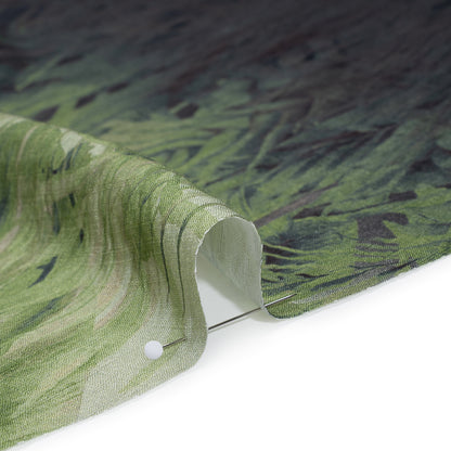 Textured Rayon and Nylon Woven Print - Fern Green, Black and Cream Tropical Foliage - Designer Deadstock Detail
