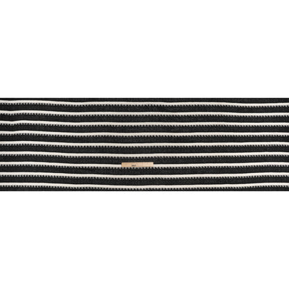 Polyester Crochet Knit - Black and Cream Stripes - Designer Deadstock