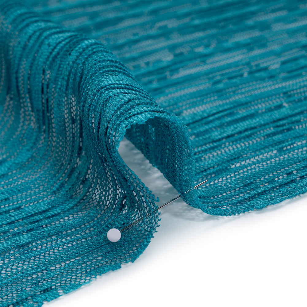 Pleated Polyester Lace - Teal Blue Floral - Designer Deadstock - Detail