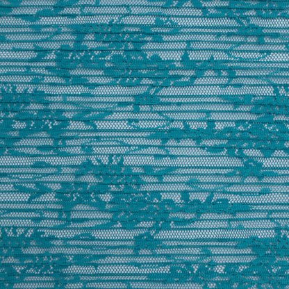 Pleated Polyester Lace - Teal Blue Floral - Designer Deadstock