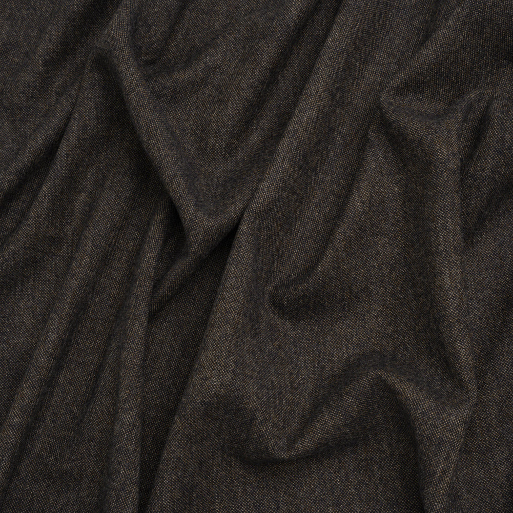 Stretch Wool Blend Flannel Suiting - Navy Blue and Brown Heathered