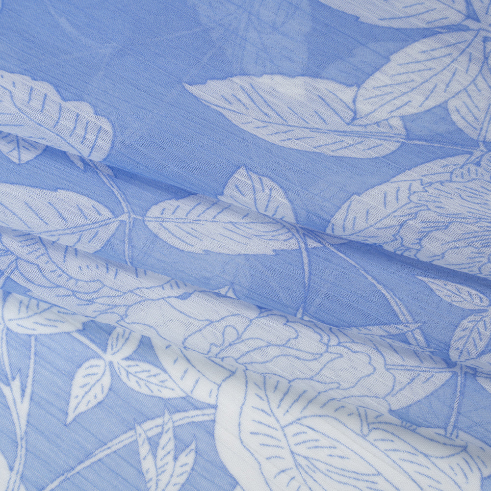 Crinkled Polyester Chiffon Print - Summer Blue and White Floral - Designer Deadstock - Folded