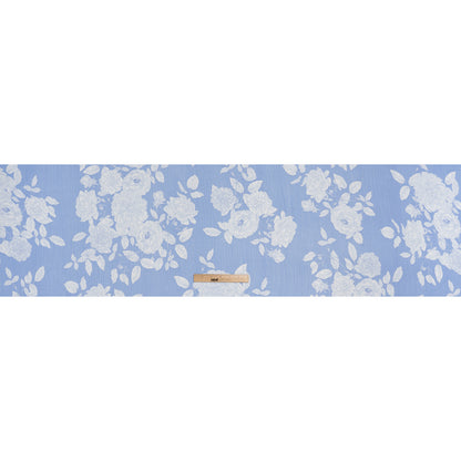 Crinkled Polyester Chiffon Print - Summer Blue and White Floral - Designer Deadstock