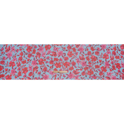Crinkled Polyester Chiffon Print - Magenta and Sky Blue Watercolor Floral - Designer Deadstock