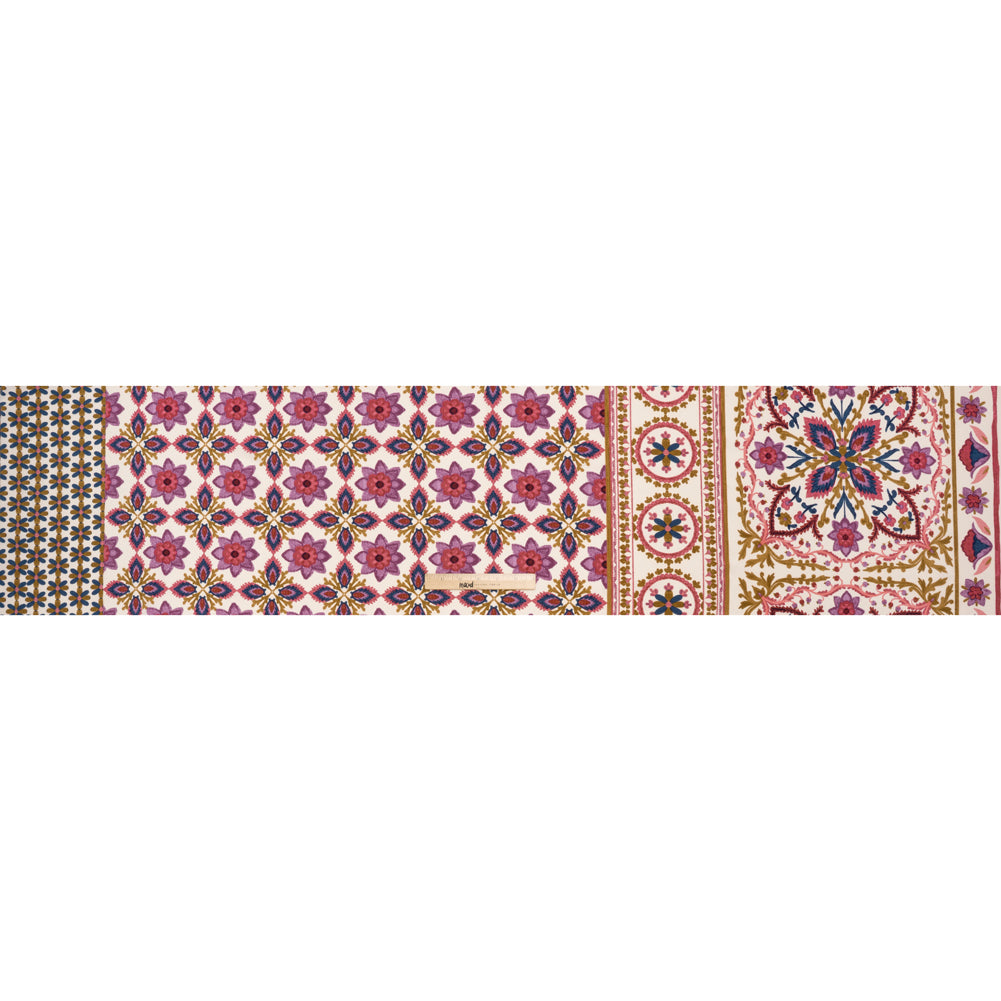 Stretch Polyester Woven Print - Dark Golden Yellow, Sunset Purple and Rouge Pink Floral - Deadstock - Full