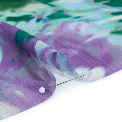Crinkled Polyester Chiffon Print - Teal Green and Orchid Purple Painterly Abstract Floral - Designer Deadstock