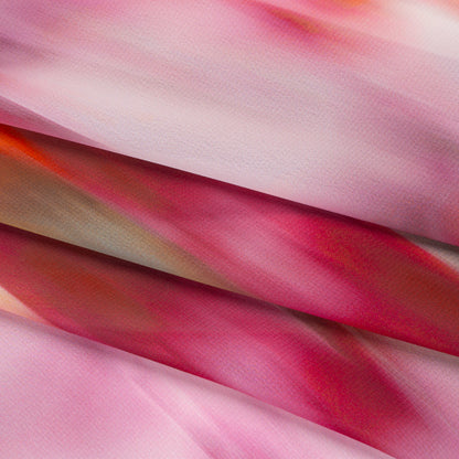 Polyester Chiffon Print - Hibiscus Pink, Creamsicle and Golden Yellow Soft Painterly Abstract - Designer Deadstock
