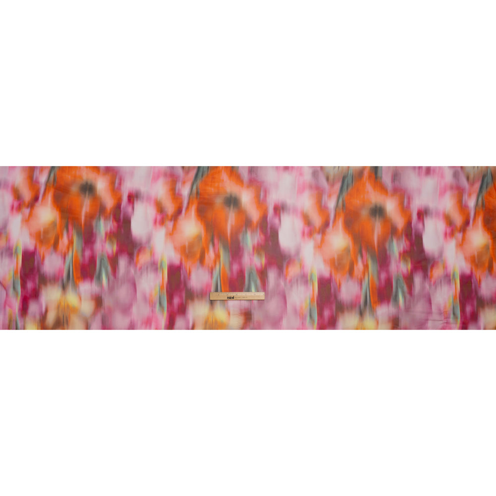 Polyester Chiffon Print - Hibiscus Pink, Creamsicle and Golden Yellow Soft Painterly Abstract - Designer Deadstock - Full