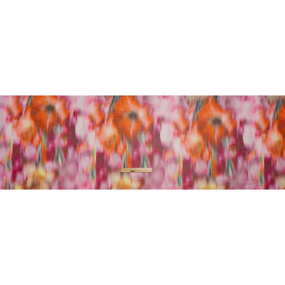 Polyester Chiffon Print - Hibiscus Pink, Creamsicle and Golden Yellow Soft Painterly Abstract - Designer Deadstock