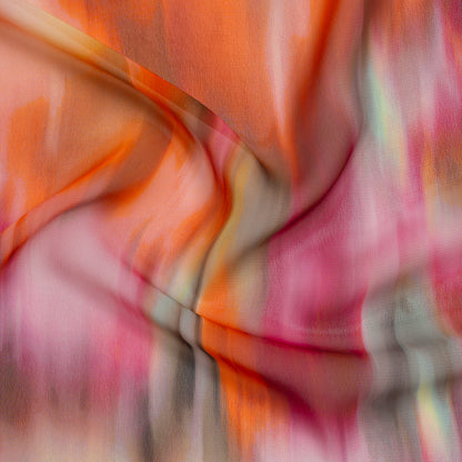 Polyester Chiffon Print - Hibiscus Pink, Creamsicle and Golden Yellow Soft Painterly Abstract - Designer Deadstock