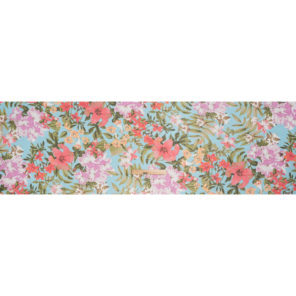 Polyester Chiffon Print - Lavender Purple, Bright Flamingo Pink and Pastel Blue Tropical Floral - Designer Deadstock - Full