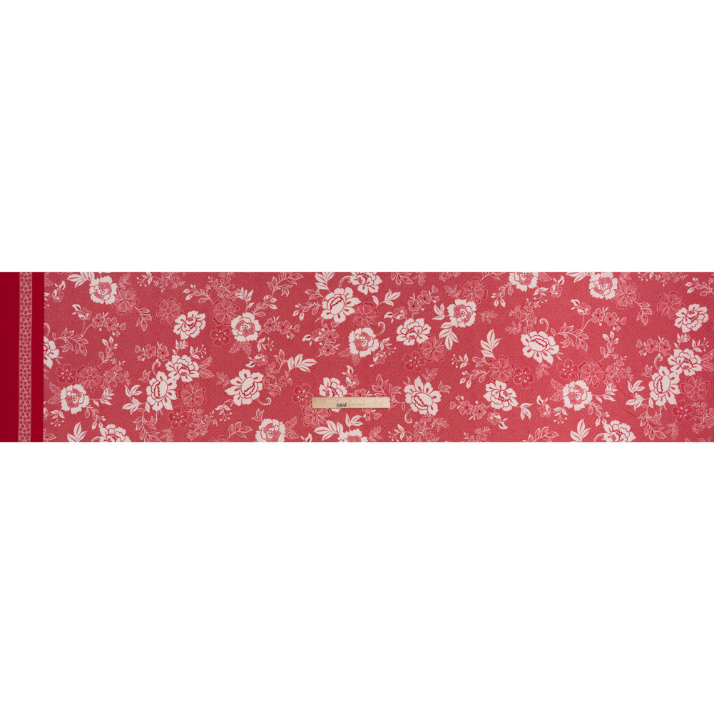 Stretch Polyester Woven Print - Goji Berry and White Country Floral - Designer Deadstock - Full