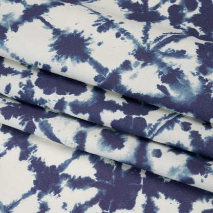 Stretch Linen and Rayon Woven Print - White and Indigo Blue Shibori Tie Dye