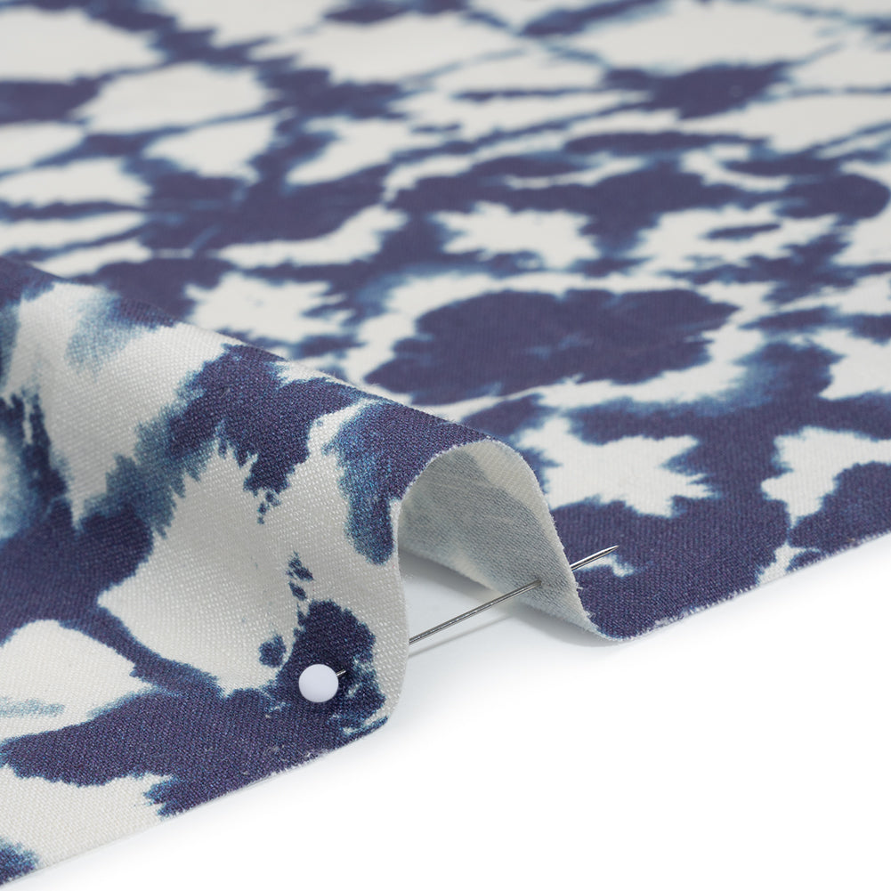 Stretch Linen and Rayon Woven Print - White and Indigo Blue Shibori Tie Dye