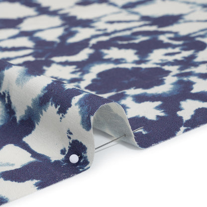 Stretch Linen and Rayon Woven Print - White and Indigo Blue Shibori Tie Dye