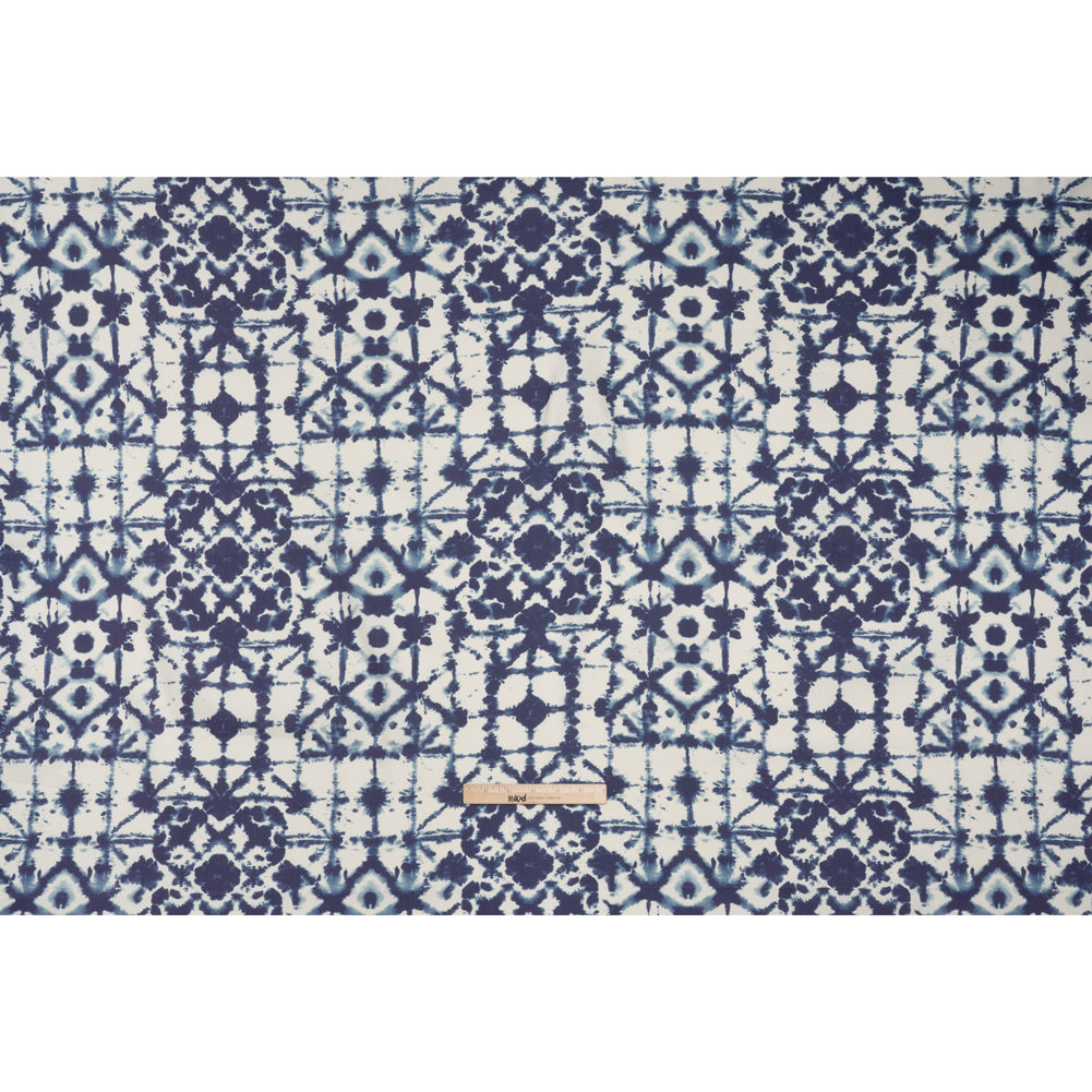 Stretch Linen and Rayon Woven Print - White and Indigo Blue Shibori Tie Dye