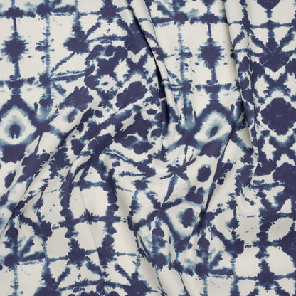 Stretch Linen and Rayon Woven Print - White and Indigo Blue Shibori Tie Dye