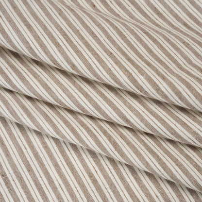 Stretch Linen and Rayon Woven - Coffee and Ivory Ticking Stripes