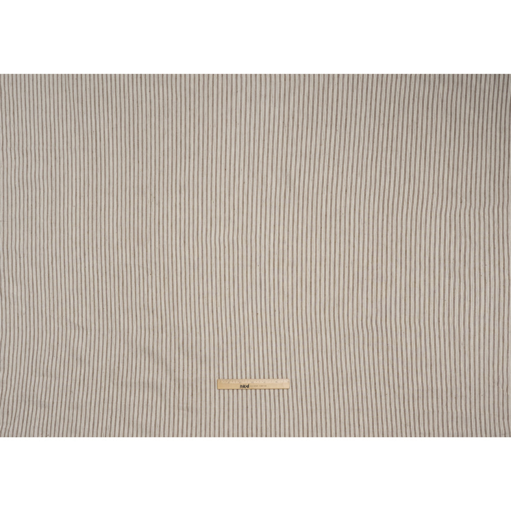 Stretch Linen and Rayon Woven - Coffee and Ivory Ticking Stripes