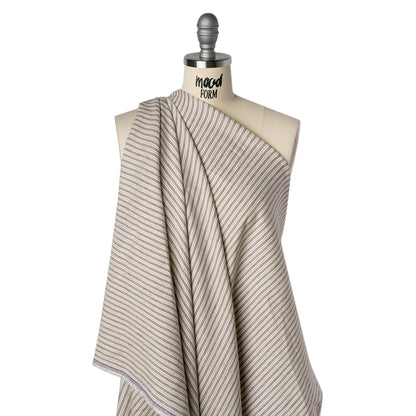 Stretch Linen and Rayon Woven - Coffee and Ivory Ticking Stripes