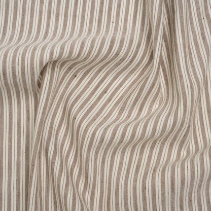 Stretch Linen and Rayon Woven - Coffee and Ivory Ticking Stripes