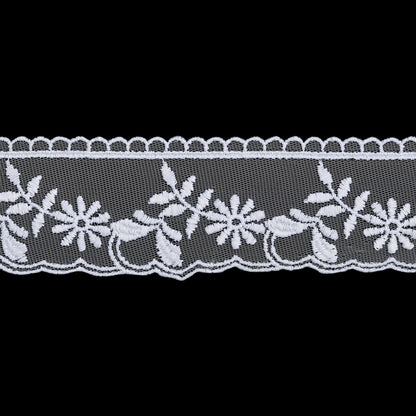 Embroidered Lace Tulle Trim with Scalloped Edges - 2" - White Daisy Stems