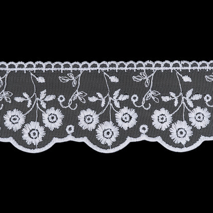 Embroidered Lace Tulle Trim with Scalloped Edges - 2.625" - White Sunflower Bunches